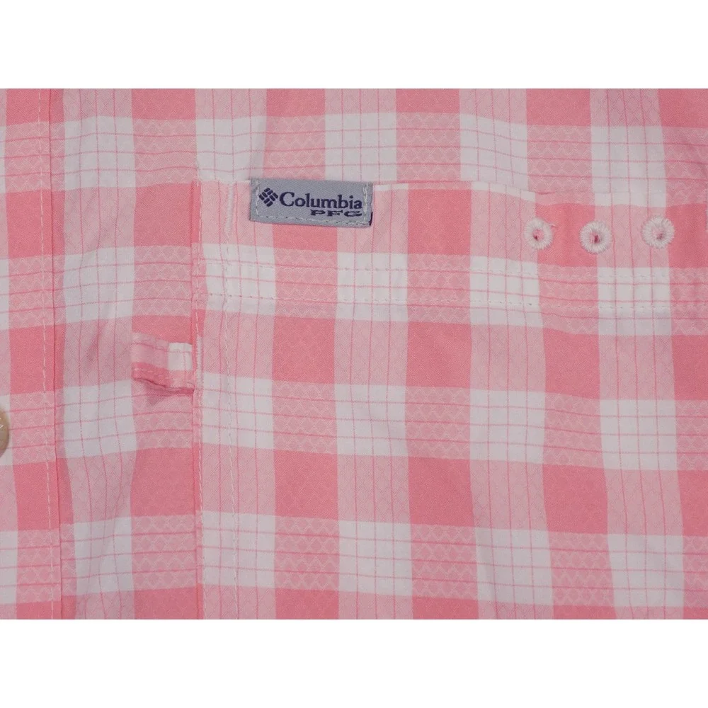 Columbia PFG Mens XL Pink Gingham Short Sleeve Fishing Shirt Omni-Shade FM1039 - Picture 3 of 11